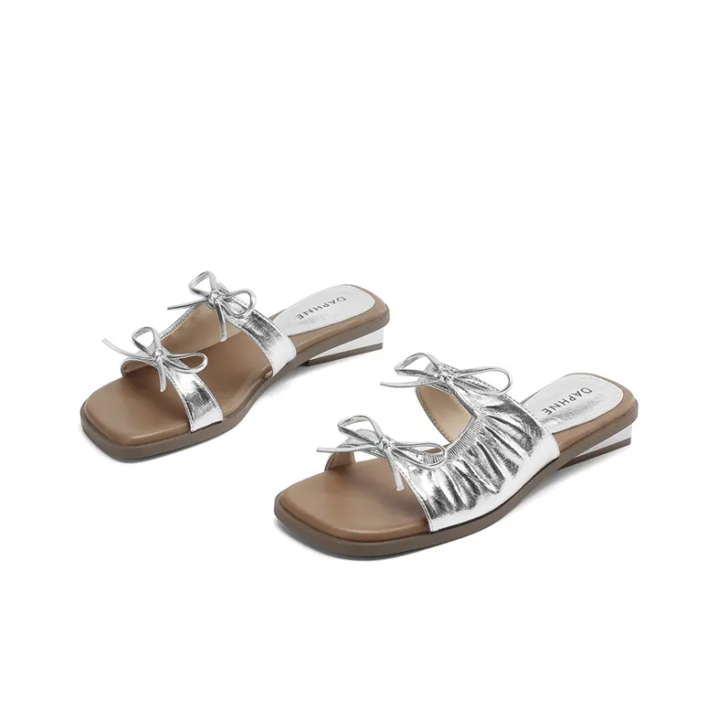 DAPHNE Leather Patchwork Quiet Slide Slippers Women's-4