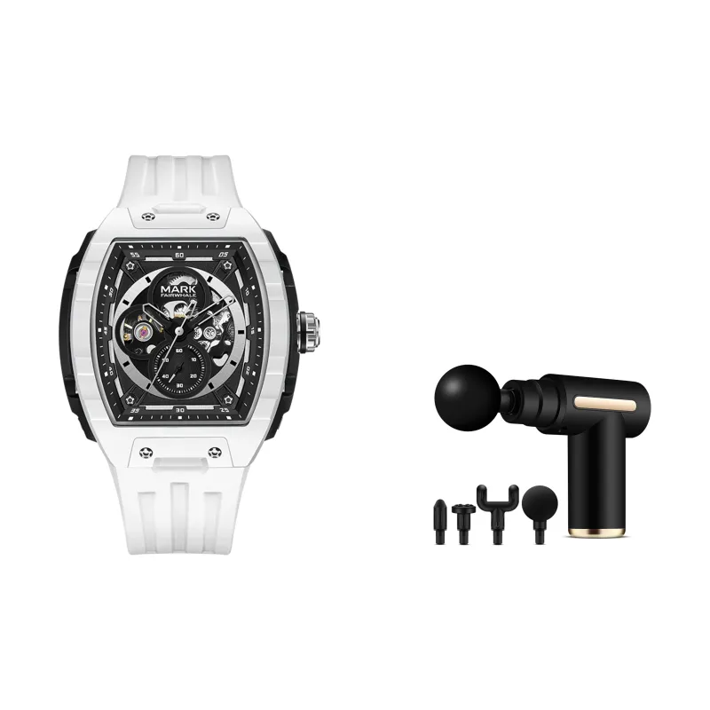 FAIRWHALE Automatic Mechanical Movement Rubber Strap Watch Men's Watches White Dial-11