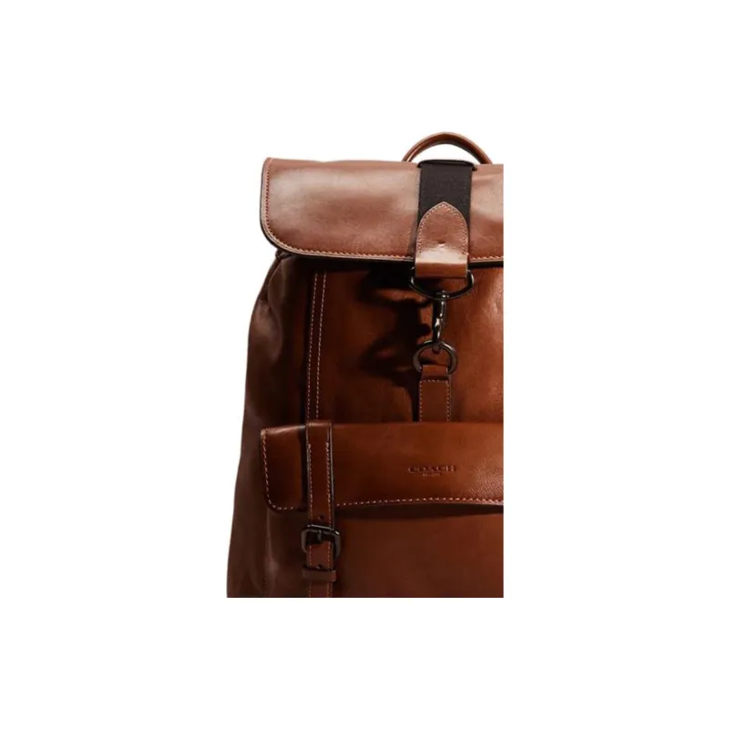 COACH Bleecker Leather Backpack Large Size Unisex Dark Brown-2