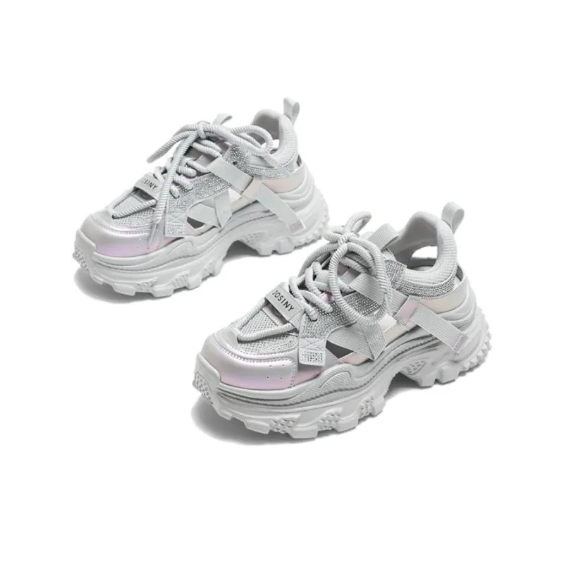 JOSINY Anti Slip Wear Resistant Low Top Chunky Sneakers Women's Silver/Purple-2
