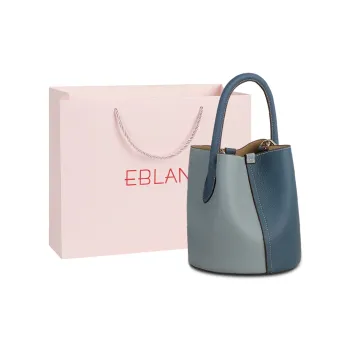 EBLAN Cow Leather Handbag, Shoulder Bag, Crossbody Bag, Bucket Bag Medium Size Women's Dark Blue & Light Blue