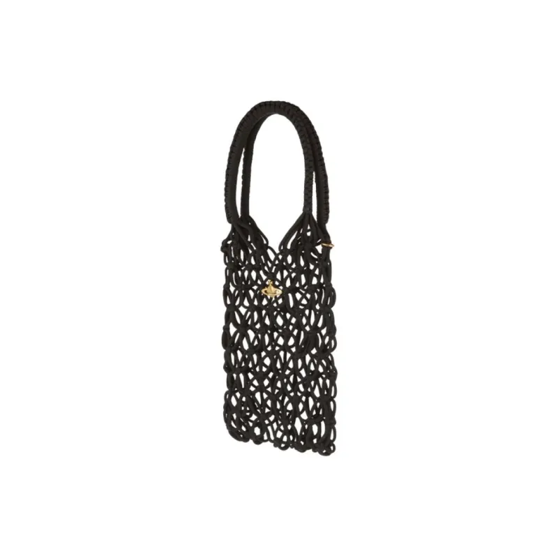 Vivienne Westwood Cotton Fabric Tote Bag, Shopping Bag, Handbag Large Size Unisex Black-1