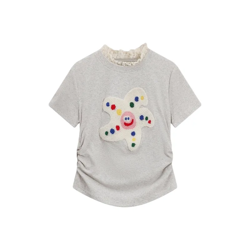 DOKZB T Shirts Women's White Gray-0