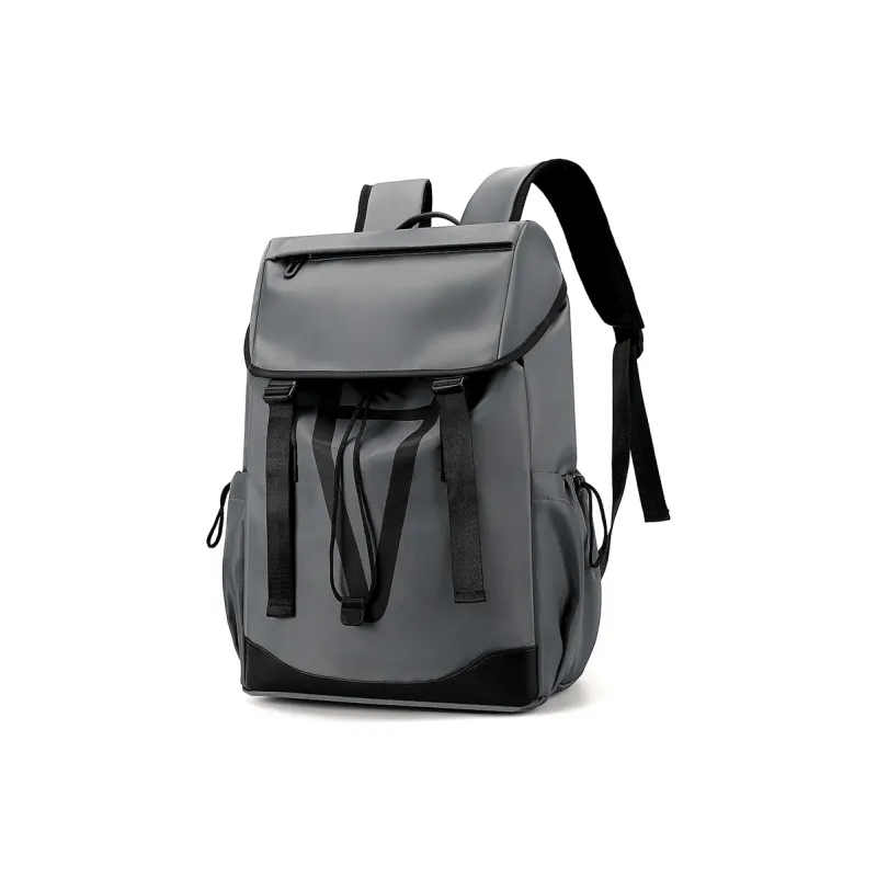 H YXIANG Nylon Fabric Backpack Unisex Black/Gray-1