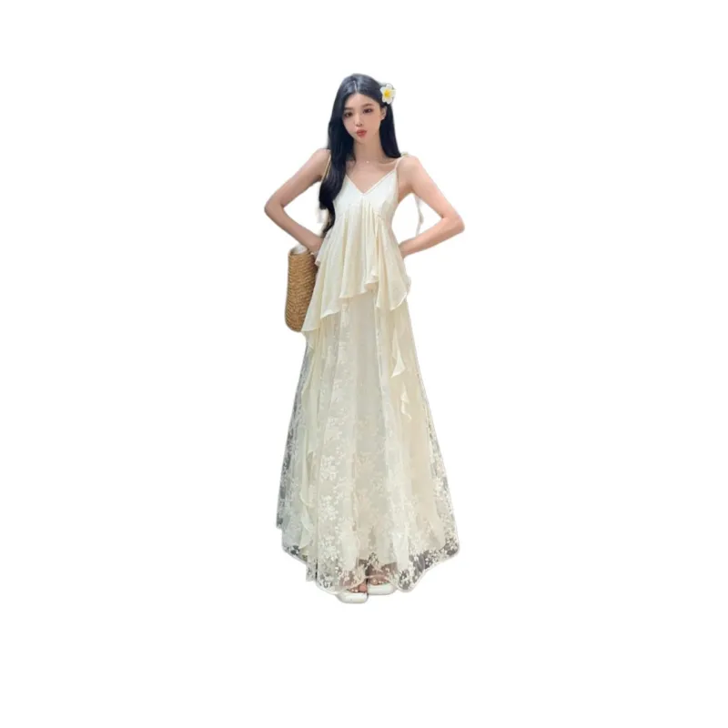 Si Bei'er Slip Dresses Women's Cream Apricot-0