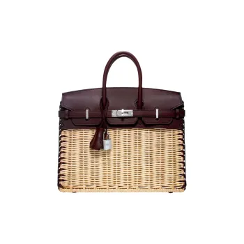 HERMES Birkin Wicker With Swift Cow Leather Birkin Bag Rattan Handbag Women's Beige & Black