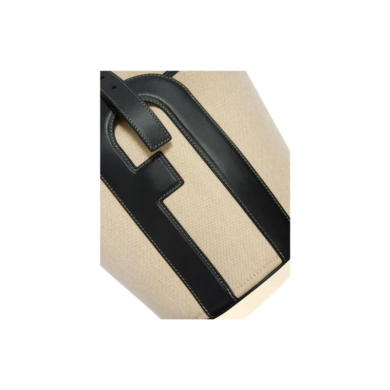 Furla Fabric Bucket Bag Handbag Medium Size Women's Black & Beige-4