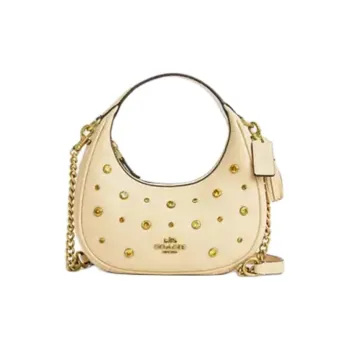 COACH CARMEN Delicate Pebble Leather Shoulder Bag, Crossbody Bag, Handbag Women's Beige