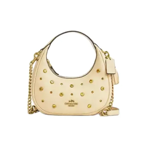 COACH CARMEN Delicate Pebble Leather Shoulder Bag, Crossbody Bag, Handbag Women's Beige
