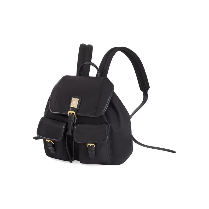 AQUASCUTUM Nylon With Cow Leather Backpack Medium Size Unisex Black-1