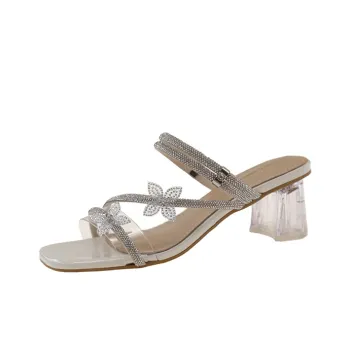 Dragon Dance Metal Rhinestone Crystal Slide Slippers Women's