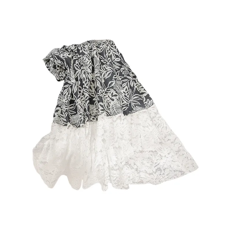 Cypress House Casual Long Skirt Women's Black With White Floral-1