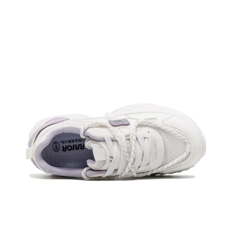 Warrior Abrasion Resistant Breathable Height Increasing Low Top Chunky Sneakers Women's Beige Light Purple-2