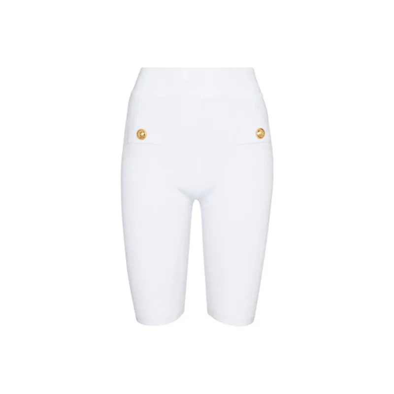 BALMAIN Ribbed Knit Cycling Shorts 'Blanc'-0