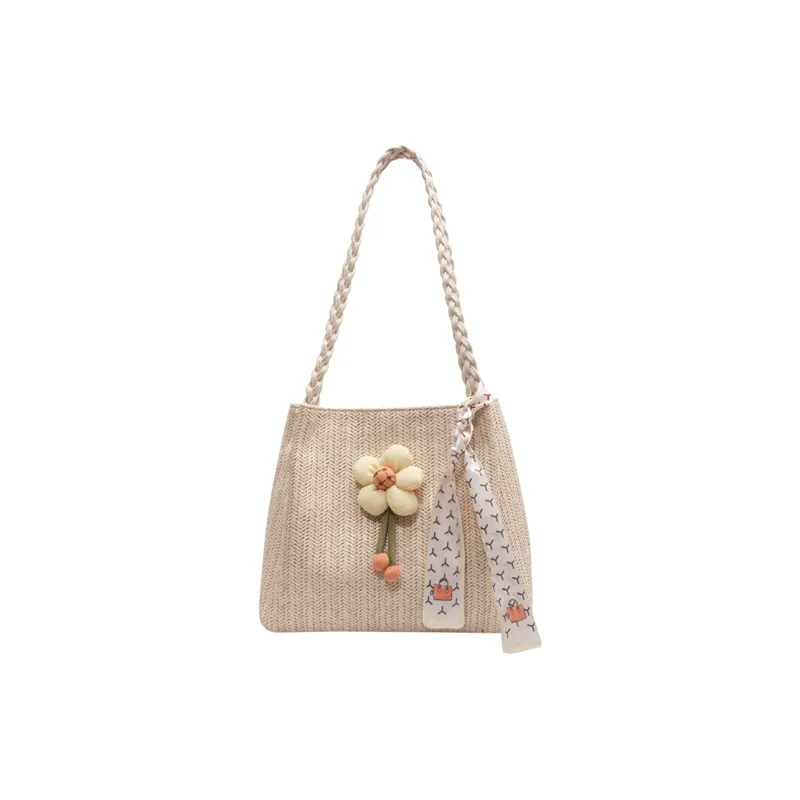 Land Gulls Woven Tote Bag, Shoulder Bag Women's Ecru/Green-0
