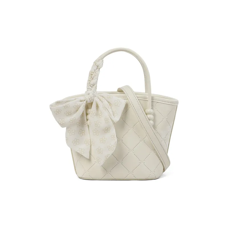 PT'SON Synthetic Leather Handbag Regular Women's Ivory White/light Blue-6