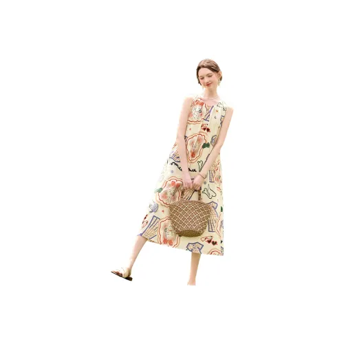 TOUCH Sleeveless Dresses Women's Light Yellow Graffiti