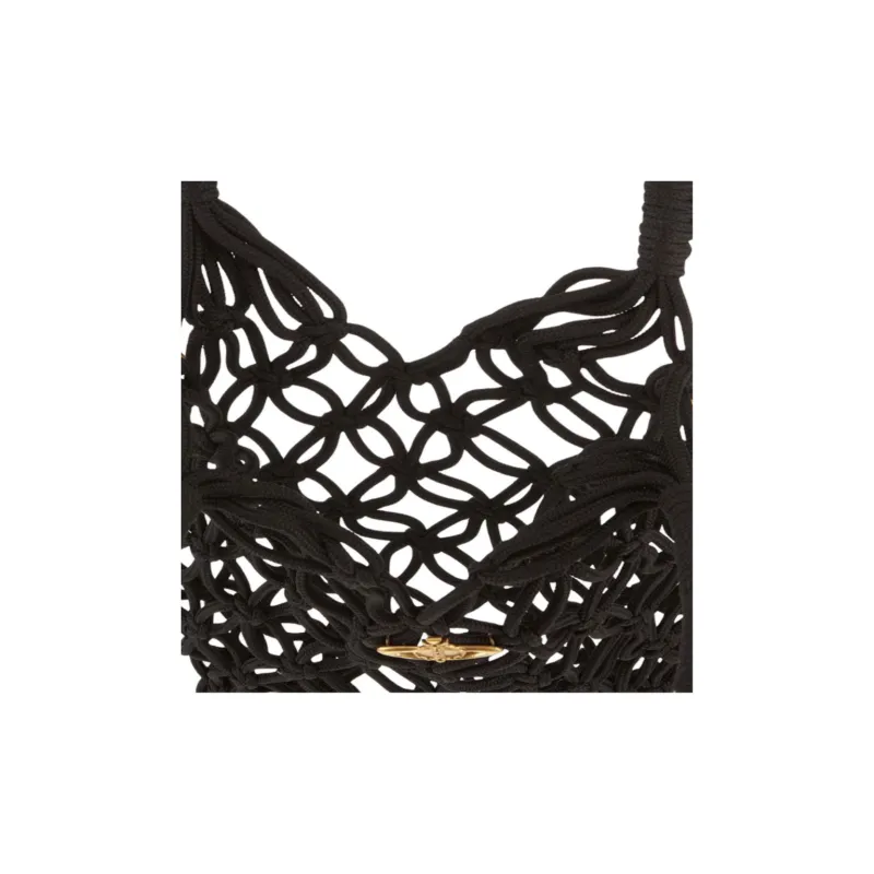 Vivienne Westwood Cotton Fabric Tote Bag, Shopping Bag, Handbag Large Size Unisex Black-5