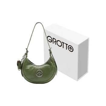GROTTO Pleated Vegetable Tanned Sheepskin Hobo Bag, Crescent Bag, Shoulder Bag Regular Unisex Basil Green