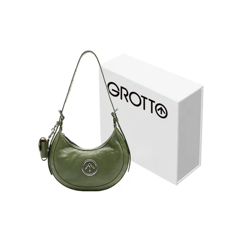 GROTTO Pleated Vegetable Tanned Sheepskin Hobo Bag, Crescent Bag, Shoulder Bag Regular Unisex Basil Green