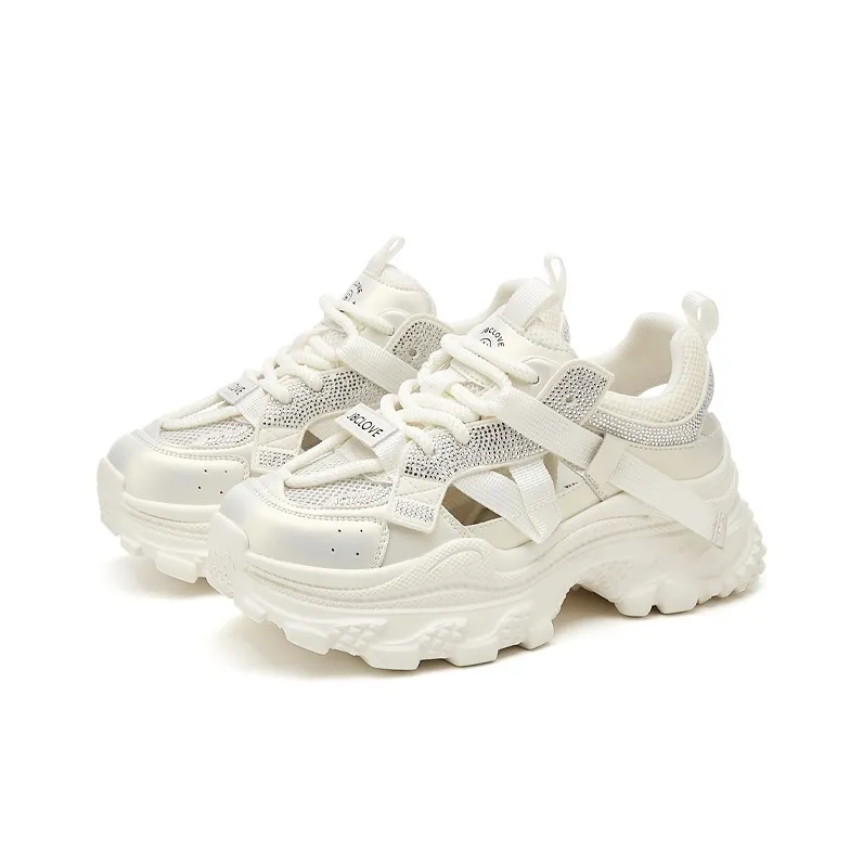 Jin Baichuan Breathable Low Top Chunky Sneakers Women's Beige-2