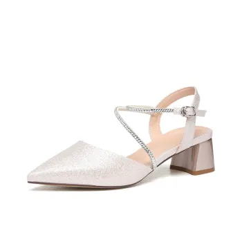 Golden Silk Rabbit Chunky Heel High Heels Women's