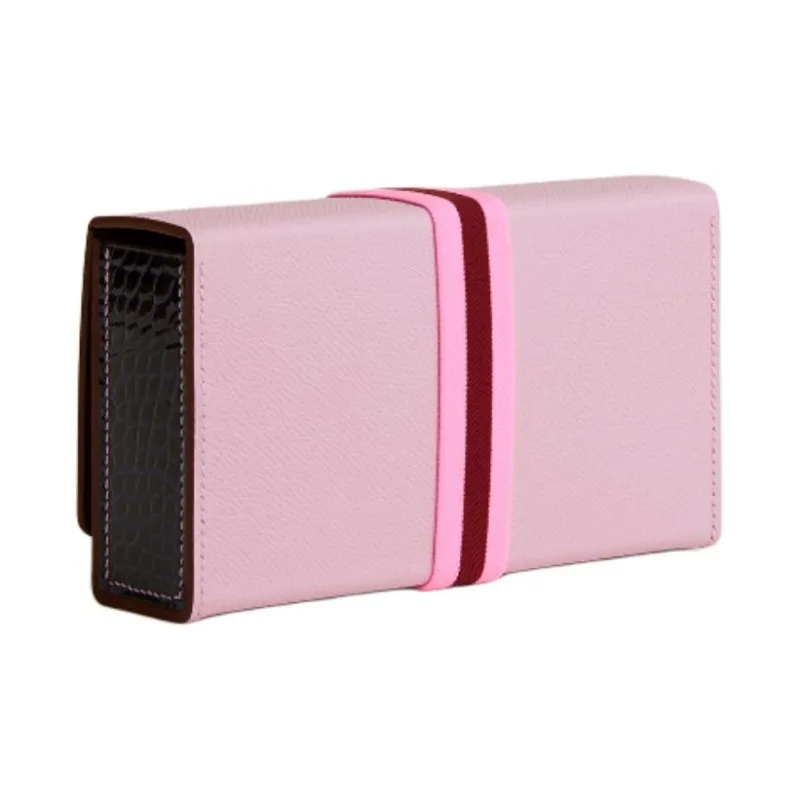 HERMES Calfskin With Crocodile Leather Clutch Women's Pink-1