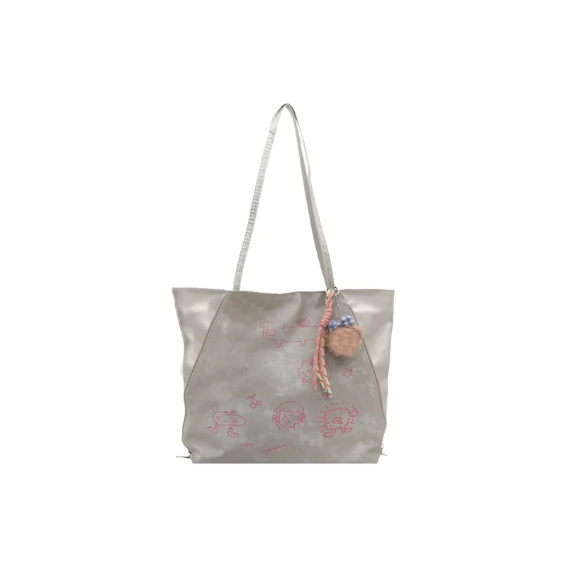 Land Gulls Canvas Tote Bag, Shoulder Bag Women's Pink/Silver-2