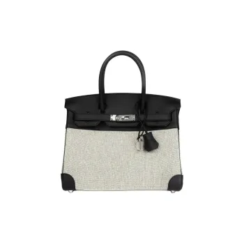 HERMES Birkin Swift Leather With Canvas Birkin Bag Handbag Women's Panda Color Scheme