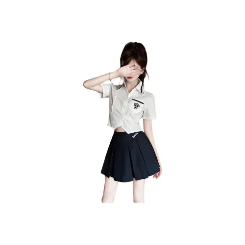 DGMZ Uniforms Women's Shirt Bow Tie Blue Dress Set