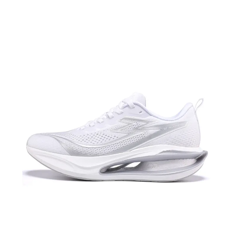 361° Charcoal Floating Series Cushioning Slip Resistant Low Top Carbon Plate Sprint Running Shoes Men's White-0