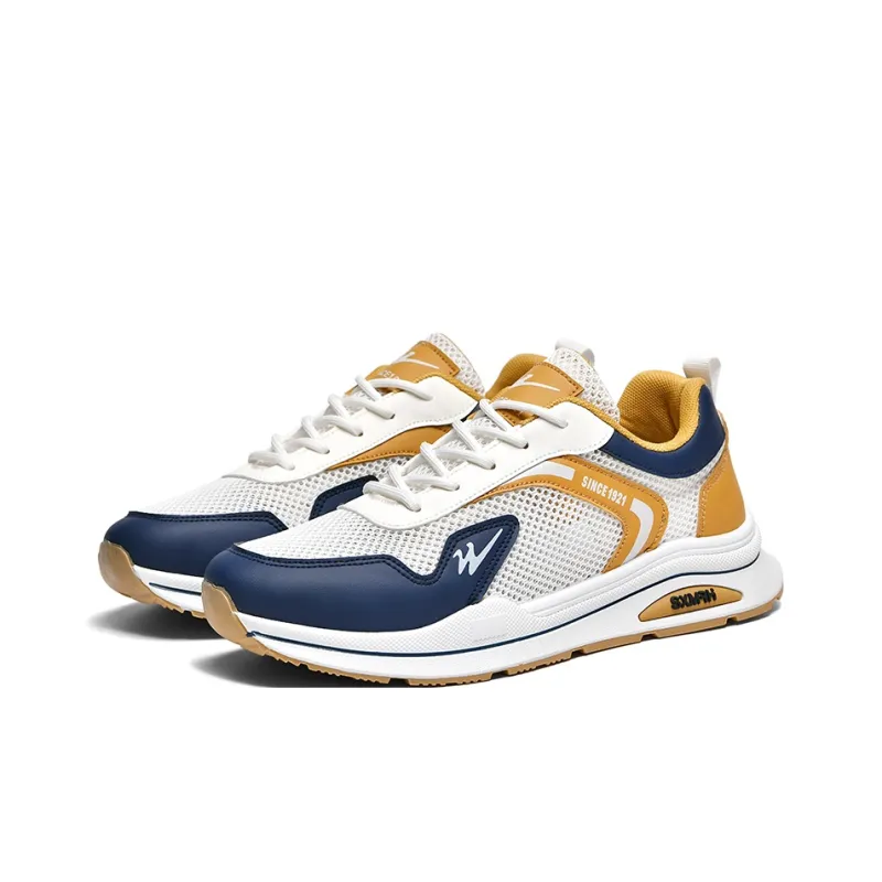 Binary Slip Resistant, Breathable, Lightweight Low Top Casual Shoes Men's Beige Blue-2