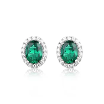 ATTAGEMS 925 Sterling Silver Artificial Gemstone Stud Earrings Women's Green