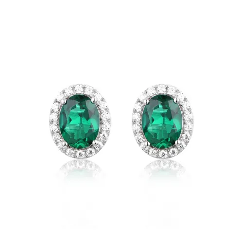 ATTAGEMS 925 Sterling Silver Artificial Gemstone Stud Earrings Women's Green