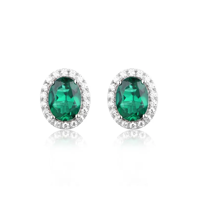 ATTAGEMS 925 Sterling Silver Artificial Gemstone Stud Earrings Women's Green-0