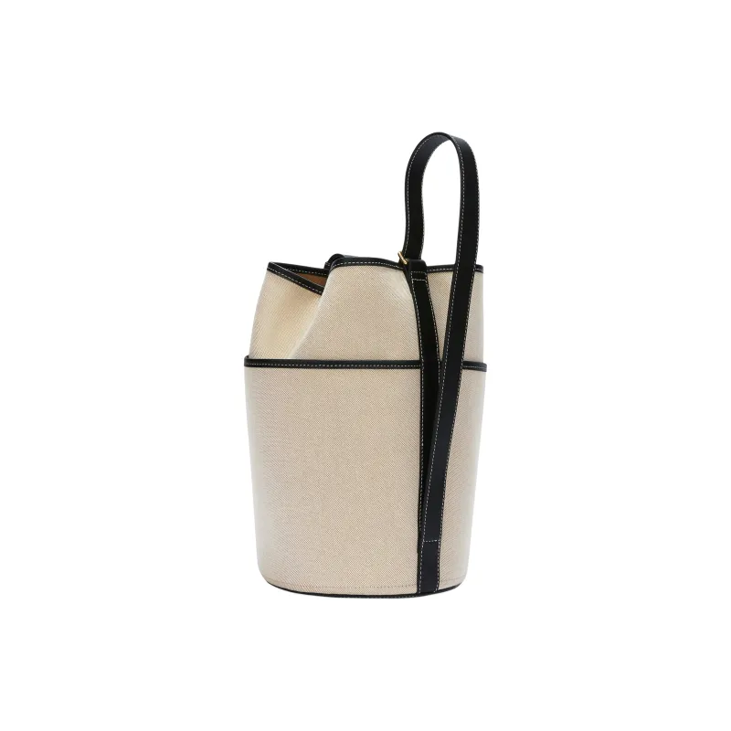 Furla Fabric Bucket Bag Handbag Medium Size Women's Black & Beige-1