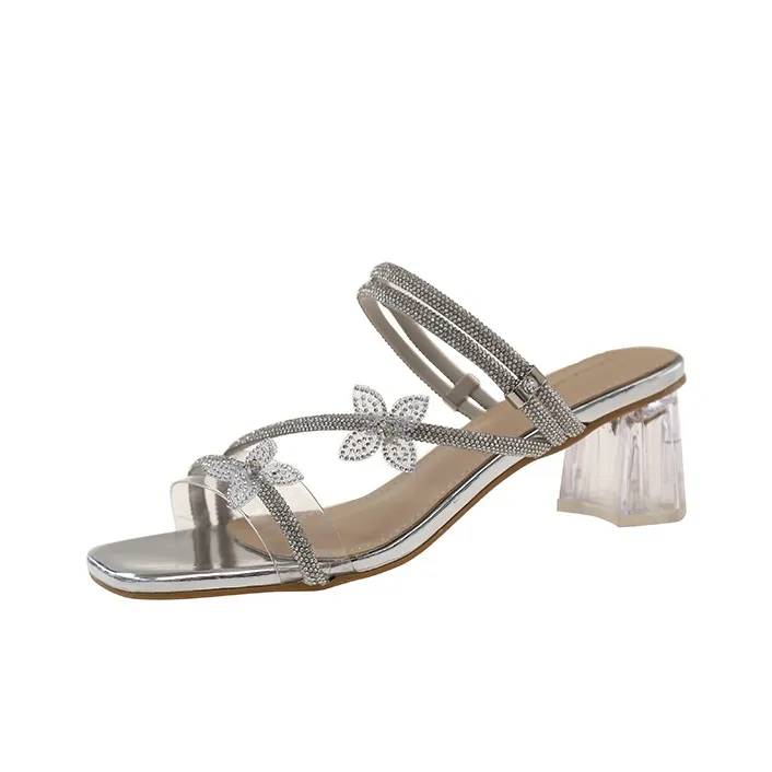 Dragon Dance Metal Rhinestone Crystal Slide Slippers Women's-11