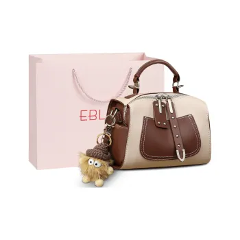 EBLAN Cow Leather Handbag, Shoulder Bag, Crossbody Bag Regular Women's White Peach Foam