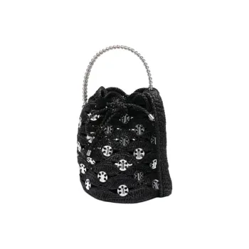 Paco Rabanne Raffia Bucket Bag Handbag Women's Black