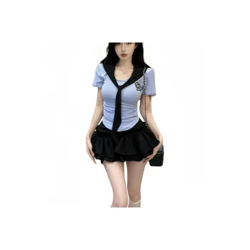 XIANSINIAO Two Piece Skirt Sets Women's Clothing Sets Short Sleeved Top+Short Skirt