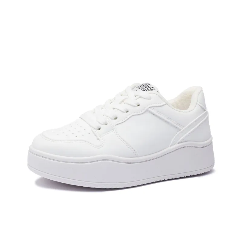 VKOI 1999 Slip Resistant Lightweight Height Increasing Low Top Skateboard Shoes Women's White-2