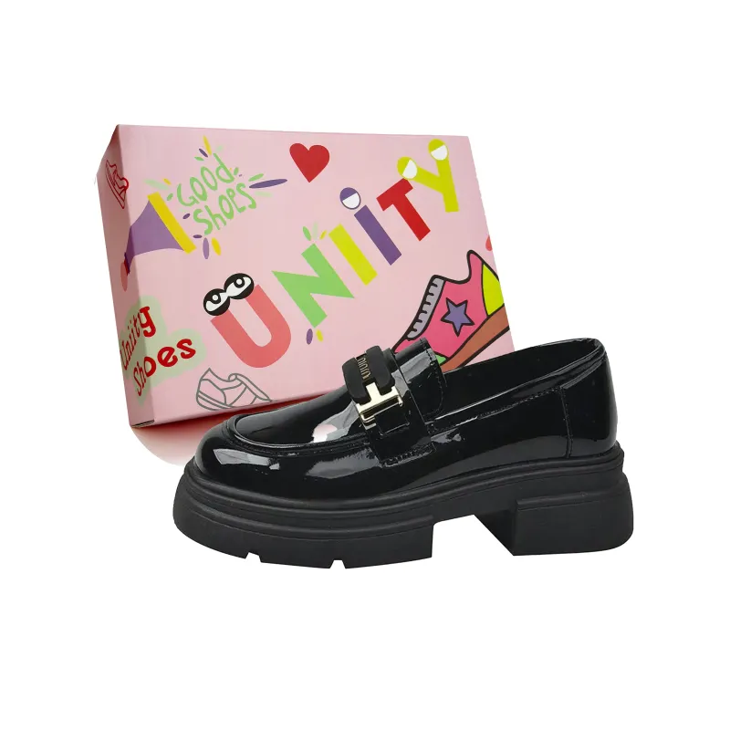 UNIITY Platform Height Increasing British Style Vintage Deep Toe Loafers Women's Black-0