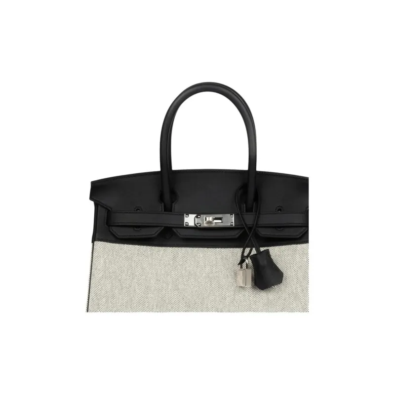 HERMES Birkin Swift Leather With Canvas Birkin Bag Handbag Women's Panda Color Scheme-2