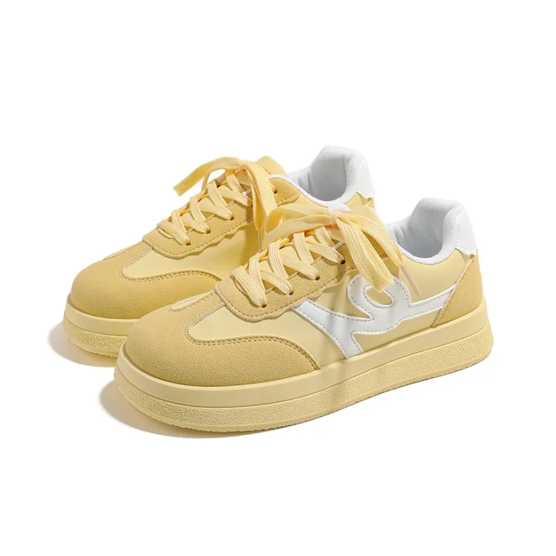 HUANQIU Lightweight Breathable Height Increasing Low Top Skateboard Shoes Women's Yellow-1