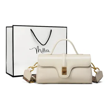 MILLIE'S Cow Leather Shoulder Bag, Crossbody Bag, Handbag Regular Women's Pearl White