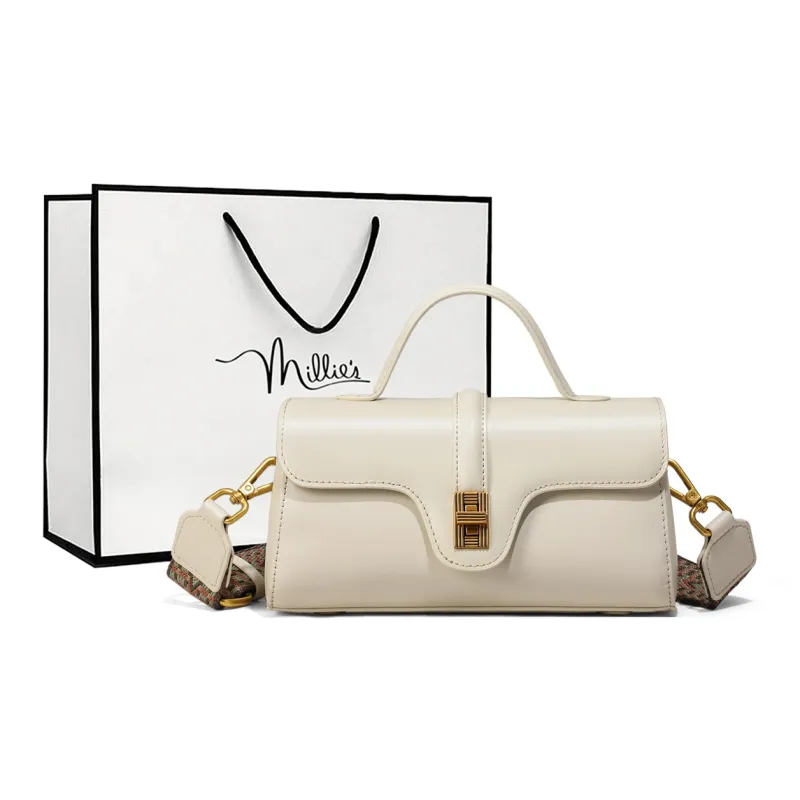 MILLIE'S Cow Leather Shoulder Bag, Crossbody Bag, Handbag Regular Women's Pearl White-0