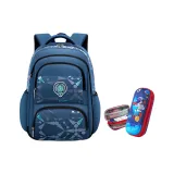 Lake Blue, Small Size for Grades 1-3+13# Pen Pouch[Rocket Astronaut]Double Zipper/3D Large Capacity