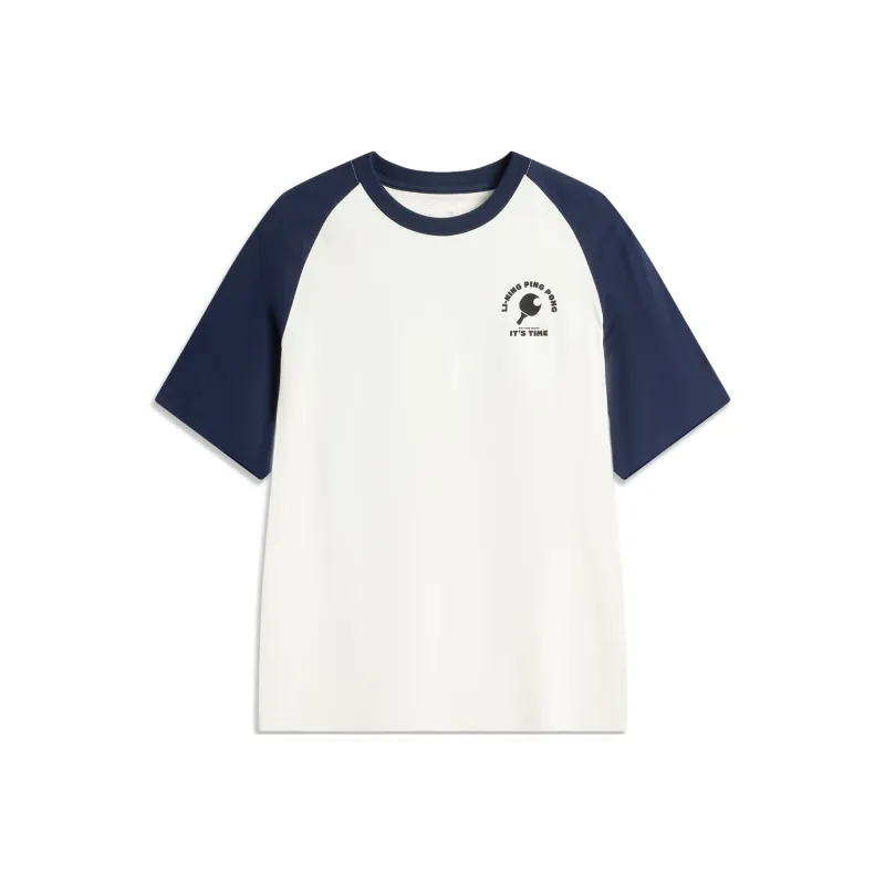 LiNing Sports Life Collection T Shirt Men's Ivory/Dark Ship Blue-1
