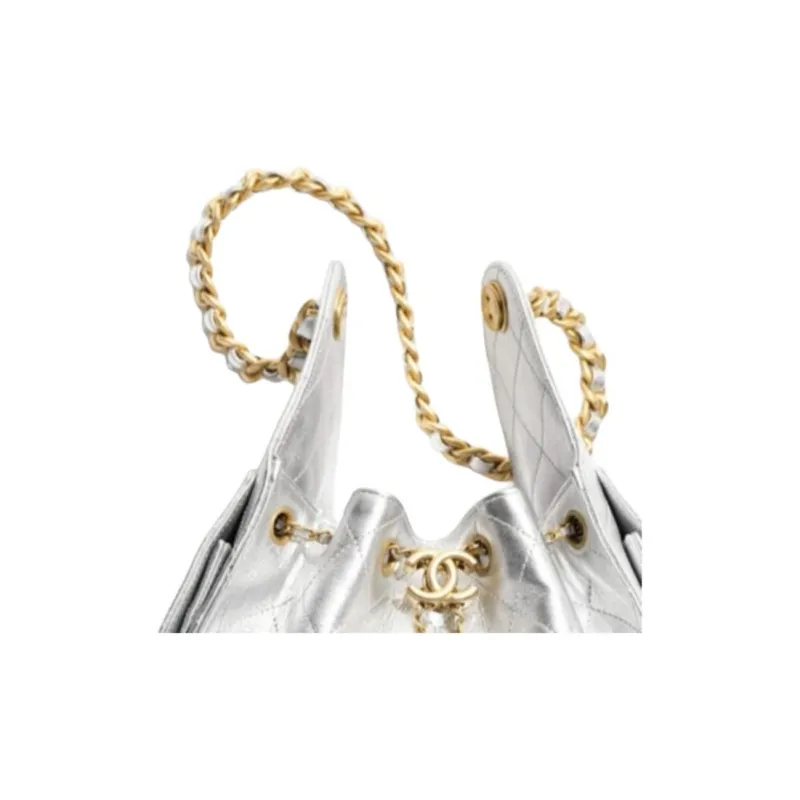 CHANEL 25Bag Calfskin Shoulder Bag Medium Size Women's Silver-1