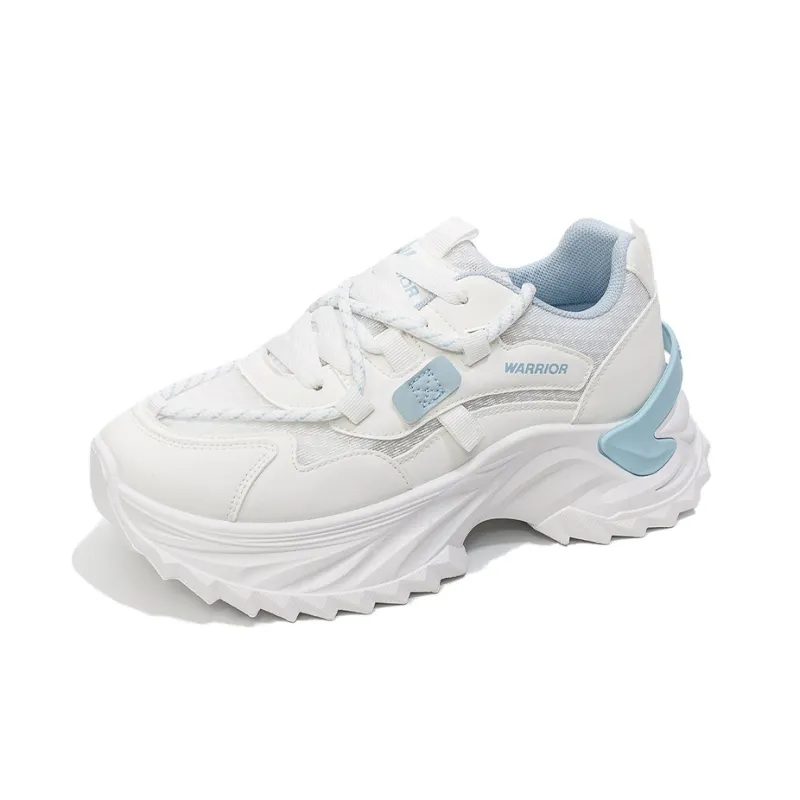 Warrior Abrasion Resistant Breathable Height Increasing Low Top Chunky Sneakers Women's White Light Blue-1